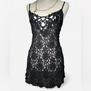 Black Lace Mini Slip Dress - Elegant Women's Evening Dress
